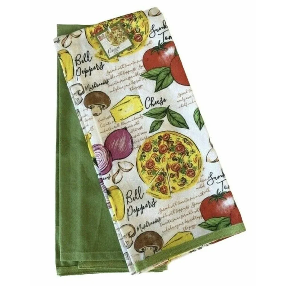 DEI Pizza Italian Cooking Kitchen Dish Towels Italian Night 17x 28